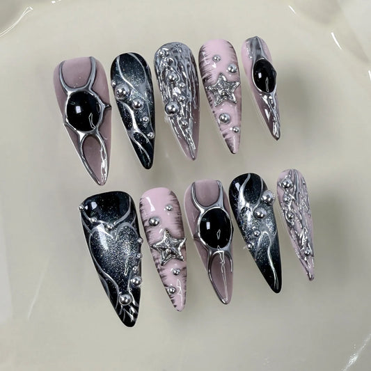 10Pcs Long Stiletto Handmade Press on Nails Spicy Girls Fake Nails Wearable Stick-on Nails Full Cover False Nail Накладные Ногти