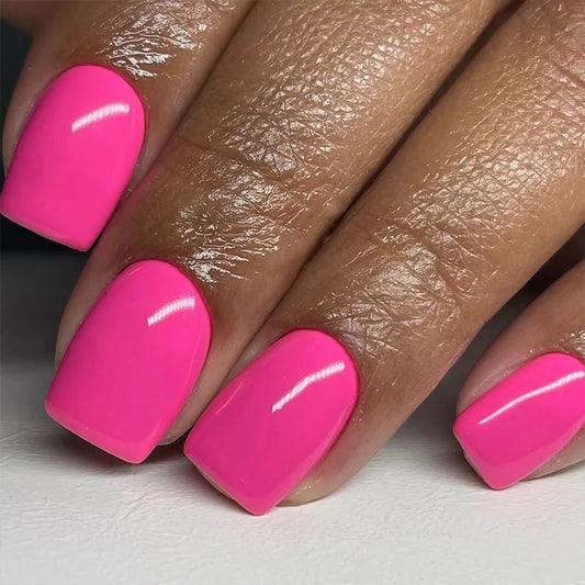24pcs Solid Color Press on Nails Simple Sweet Design Nails Sets Rose Red Short Square Fake Nail Wearable Ballet False Nail Tips