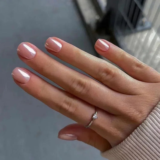 24pcs Aurora Pink Nails Extra Short Press on Nails Sweet Girl Square Head False Nails Wearable Full Cover Fake Nail Tips Glazed