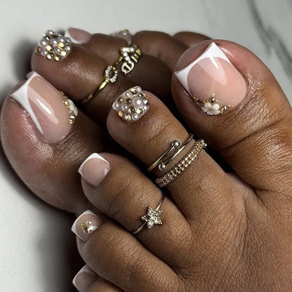 Wine Red Solid Color False Nails Art Simple French Pink White Polk Dot Summer Beach Fake Toenails Charms Cat Eye Press on Nails