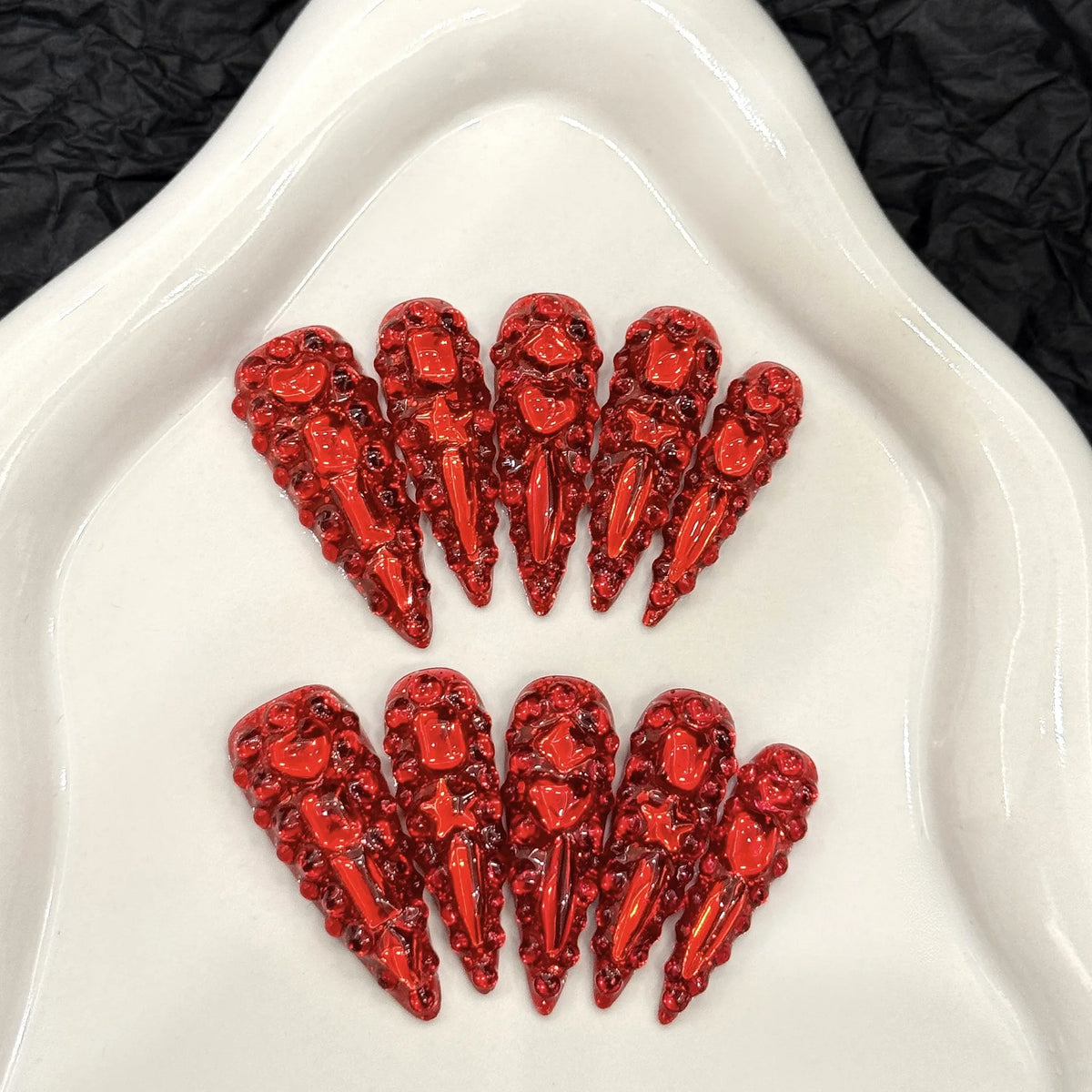 10pcs Super Long Stiletto False Nail Tips Light Luxury Handmade Full Flash Diamond Press On Nails European Wearable Fake Nails