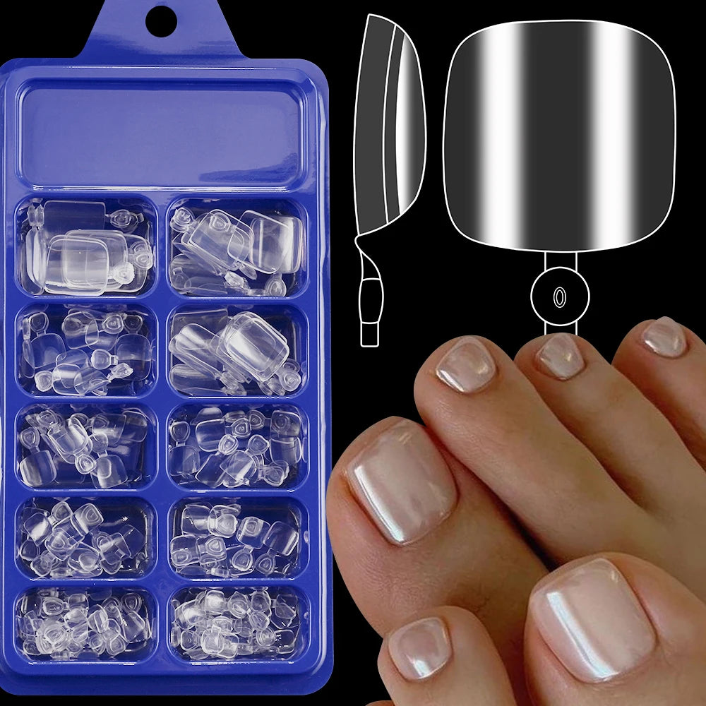 120Pcs French Short Square Artificial Press On Toenails Nude Pink Full Cover False Toe Nails Fake Toe Nail Extension For Women