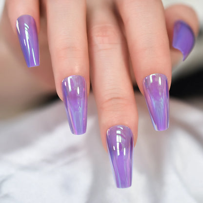 Silver Coffin Fake Nails Long Ballet Metallic False Nail Tips Solid Color Mirror Press On Nails Art Manicure At Home Salon Tools