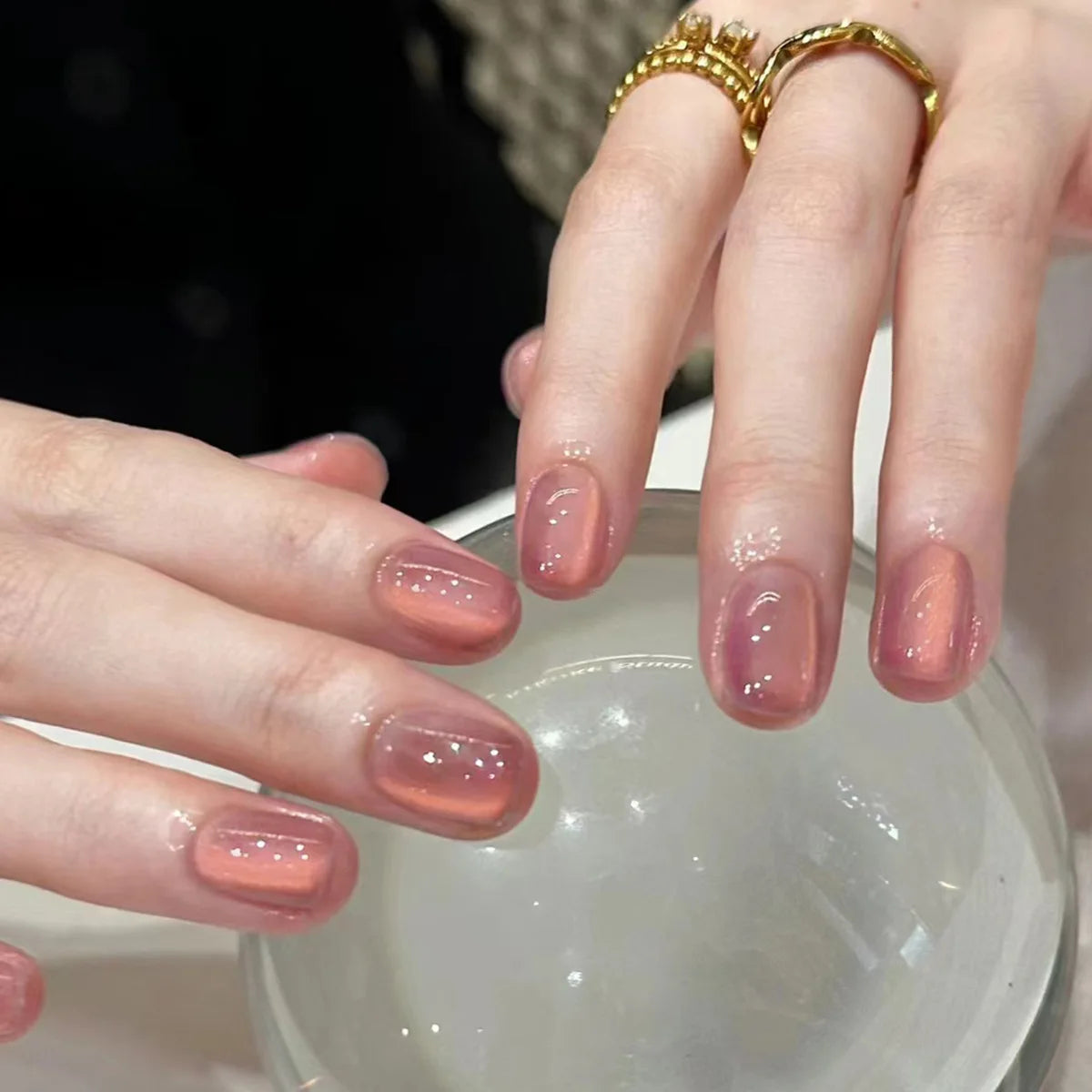 24pcs Wine Red Full Cover Nail Tips Gradient Shiny Gilded Ballet Press on Nails Art Short Square Fake Nails Wearable False Nail