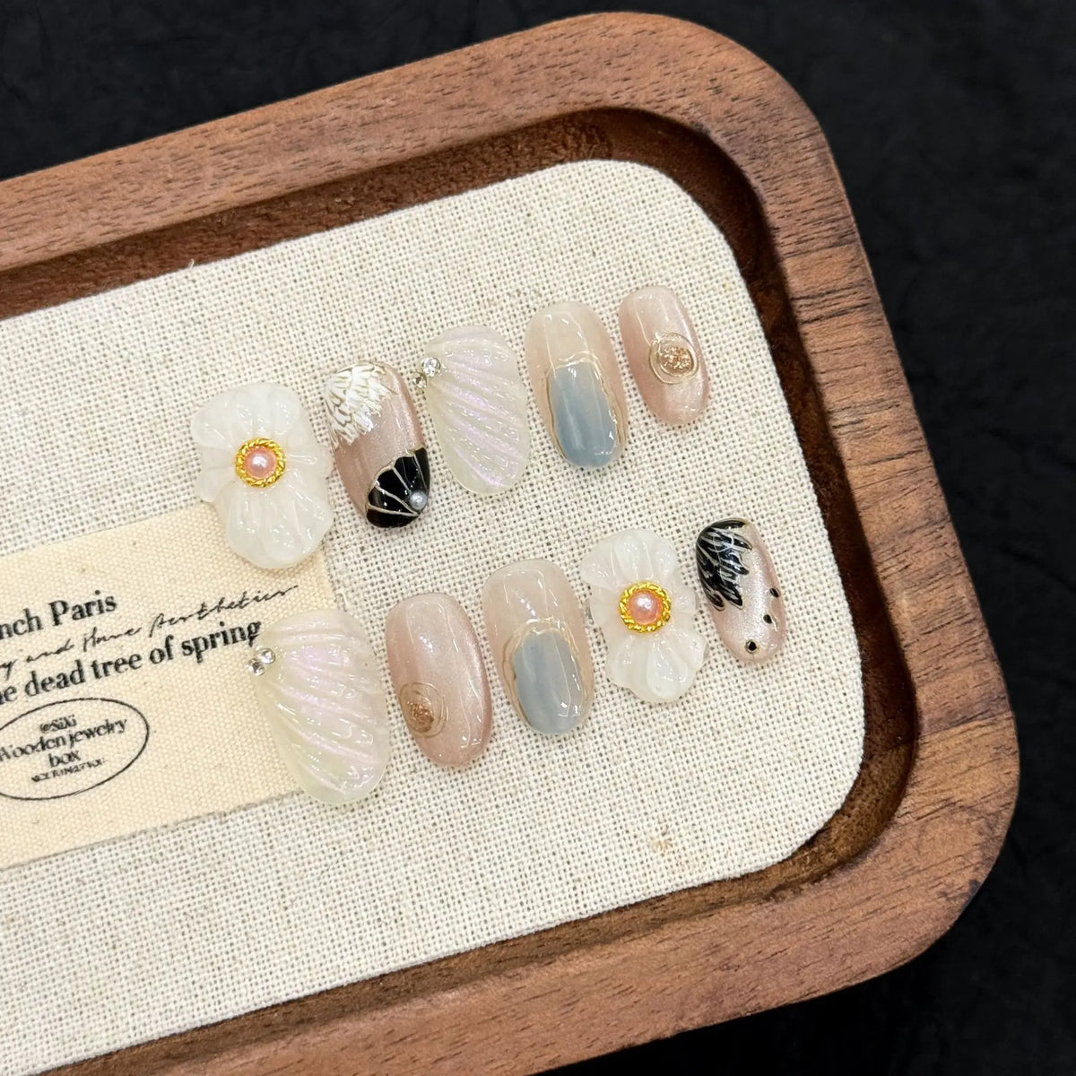 10pcs Handmade Almond Press On Nails Sweet Pink 3D Flower Cat's Eye False Nails Simple Daily Korean Style Fake Nail Manicure Art