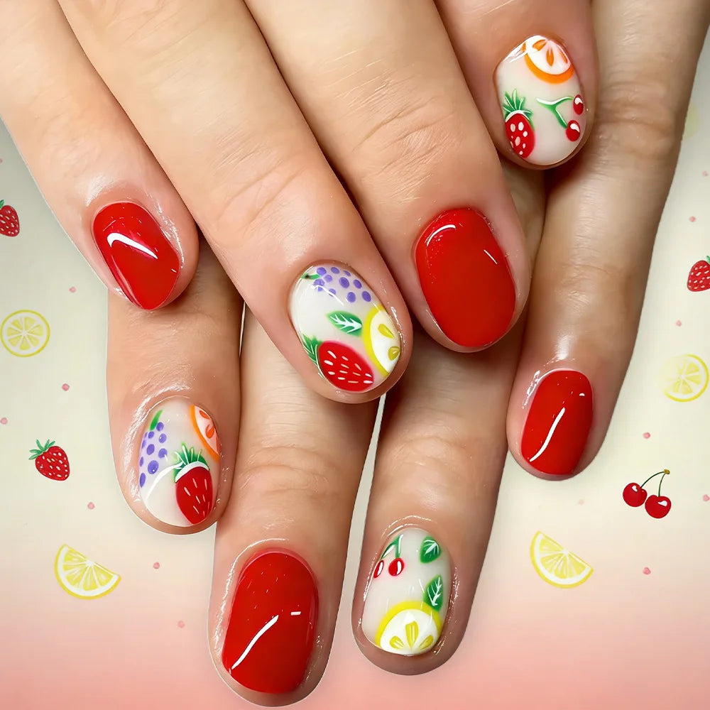24Pcs Short Square Head Press on Nails Green Simple Flower Grass Design False Nails Detachable Finished Full Cover Fake Nail Tip