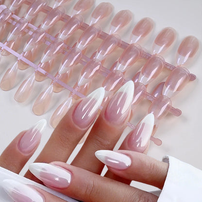 120pcs Sparkling Pearlescent Reusable Acrylic Fake Nails Chrome Plated Pink Almond False Nails Full Cover French Press-On Nails*