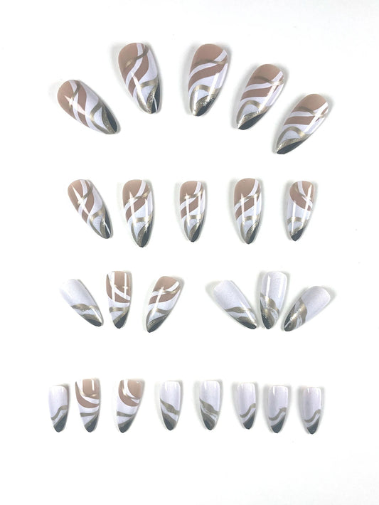 24 PCs Long French Minimalist Color Matching Nails with 1 Jelly Gel and 1 Nail File