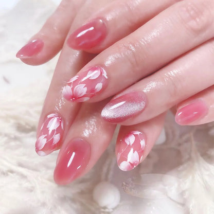 24Pcs Cat's Eye Milk White French Fake Nails Pink Bow Pearl Press on False Nails Short Round Head Reusable Full Cover Nails Tips