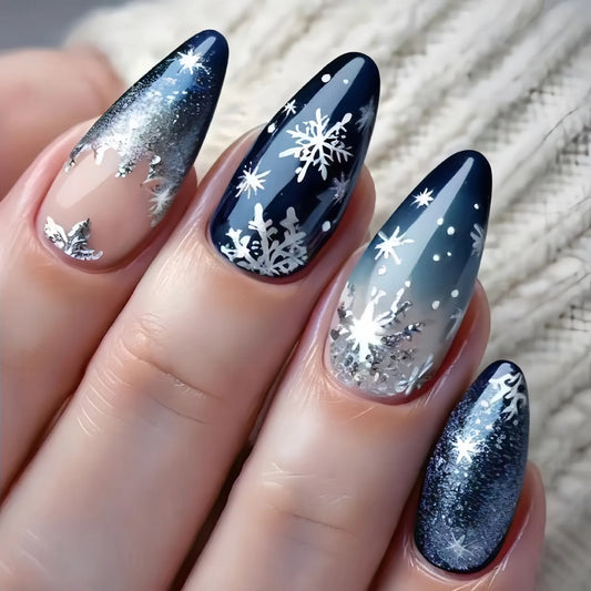 24pcs Gilded Almond False Nails Art Fashion Bow Pearl Diamond Design Stick on Nail Christmas Tree Red White Press on Fake Nails