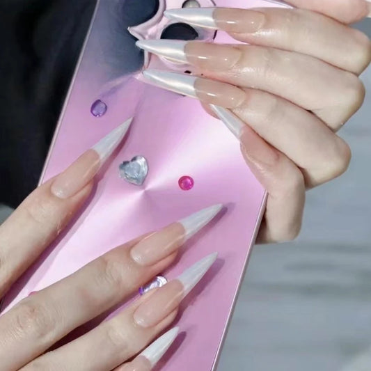 24Pcs Long Tips Almond Press on Nails Full Cover Aurora Simple Wearing French Manicure Elegant Art Pink Fashion Finished Nails