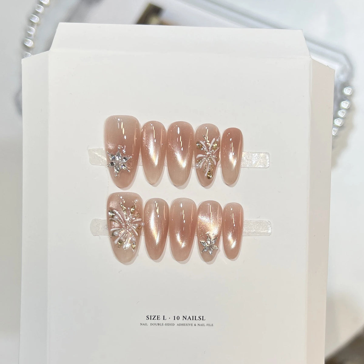 Whisper – Nude Cat Eye Long French Almond Press-On Nails
