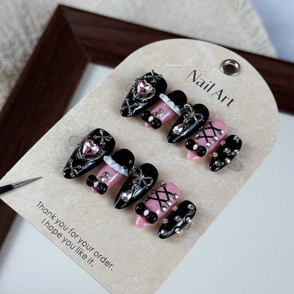 10pcs high-end Dark-themed fugitive princess, hand-drawn three-dimensional heart, bow tie, dazzling array of sparkling diamonds