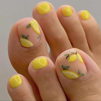 24pcs Colorful Painted Watermelon Fake Toenails Little Fresh Summer Beach Wearable False Toenail Shiny Diamond Press On Toenails