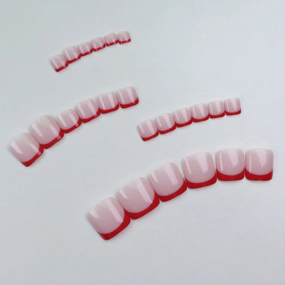 24pcs Instantly Upgrade Your Look With Red-edged Full-coverage False Toe Set 1pc Nail File & 1Nail Glue Sticker Kit Nails