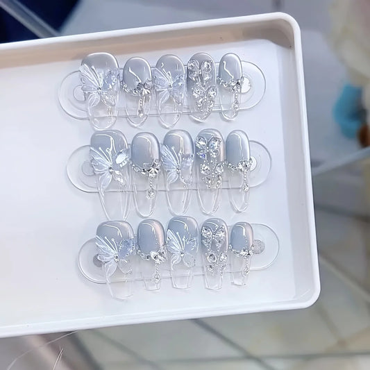 10pcs high-end French cat-eye butterfly Dream Blue Sea Ice Transparent Three-dimensional Butterfly handmade fake nails