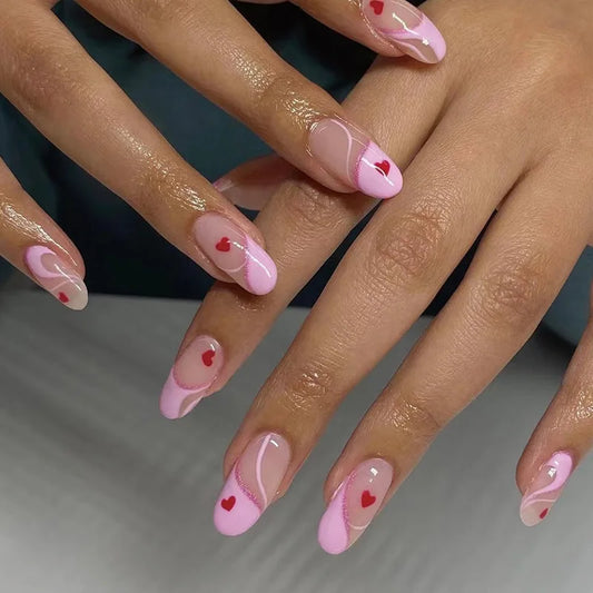 24Pcs Spring Pastel Floral Press on Fake Nails Sweet Almond Acrylic False Nails French Design Short Wearable Daily Manicure Tips