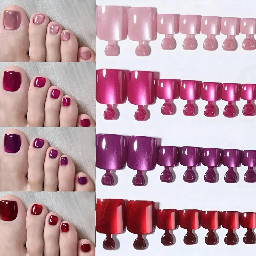 96pcs/Box 4Colors Cat Eye Press-On Toenails French Short Square Press-on Toenail Design Full Cover for Wearing Feet Nail Supplie