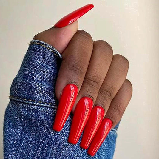 24pcs French Press Red Long Coffin Nail False Nails Reusable Acrylic Nails Full Coverage Acrylic False Nails For Daily Wear