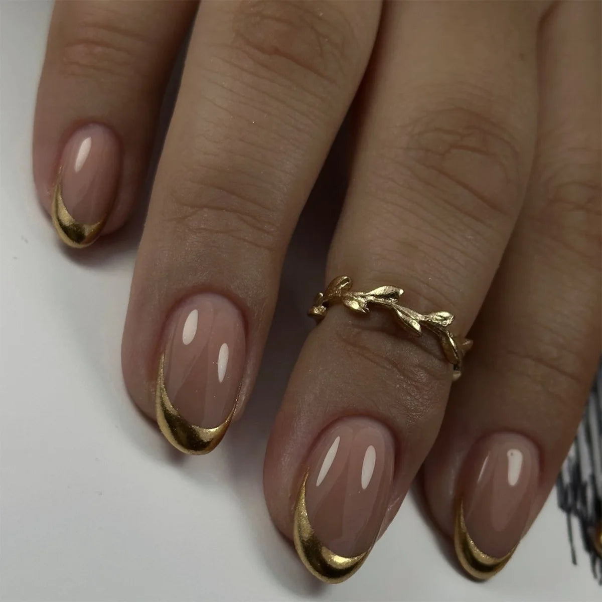 Shiny Rhinestone Stars Golden 3D Line French Nail Art Fashion Wearable Fake Nails Detachable Finished False Nails Press on Nails