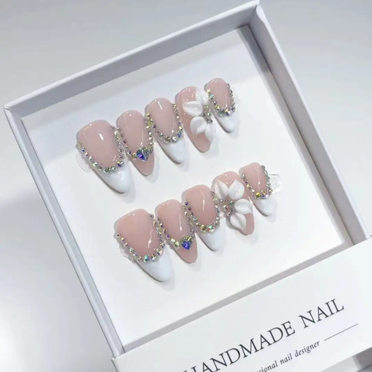 10pcs high-end Gentle and elegant style, hand-painted three-dimensional carved patterns, sparkling diamond pile handmade fake
