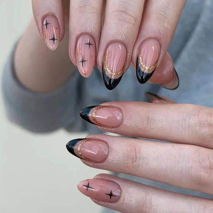 24pcs Press on Nails Wearable Colorful French Mid-length Almond Fake Nails Tips Finished Simple Rainbow Design False Nail Sets