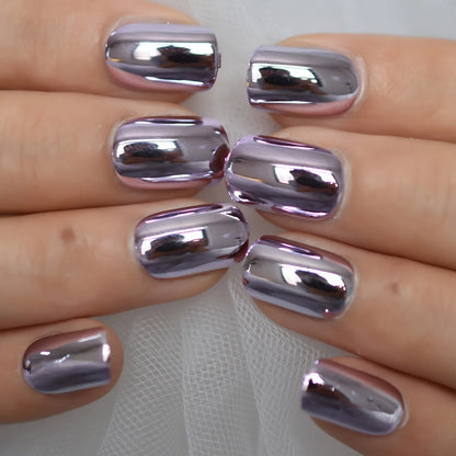 Silver Coffin Fake Nails Long Ballet Metallic False Nail Tips Solid Color Mirror Press On Nails Art Manicure At Home Salon Tools
