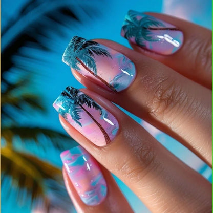 24Pcs Nude White French Fake Nail Short Square Nail Tips Fashion Wearable False Nails with Glue Simple Full Cover Press on Nails