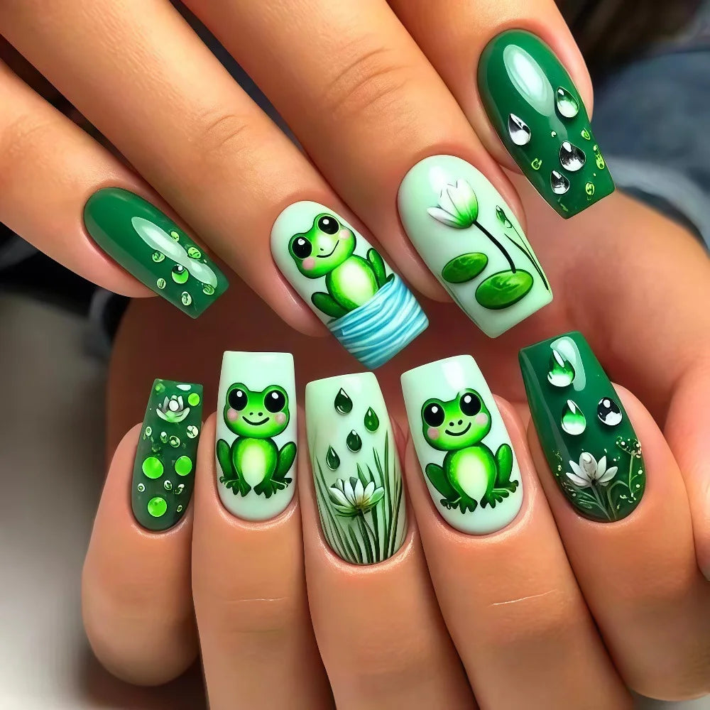 Harvest – Brown Floral 3D Almond Press-On Nails