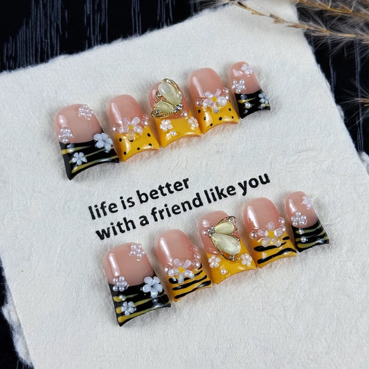 10pcs high-end Luxury-luxurious style design, hand-painted zebra pattern, three-dimensional carving, butterflies, fine glitterin