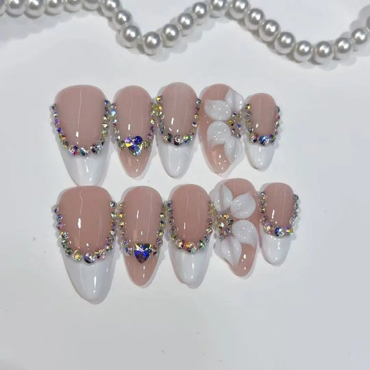 10pcs high-end Gentle and elegant style, hand-painted three-dimensional carved patterns, sparkling diamond pile handmade fake