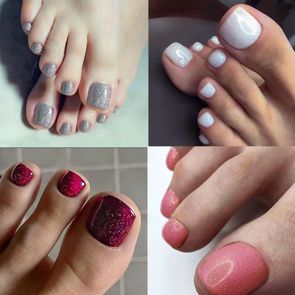 Wearable Manicure Fake Toenails Faux Fingernails Square Head Foot Nail Tips Short Length Full Cover False Toe Nails Women