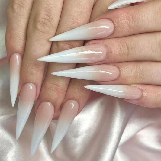 Fashion Trends 24Pcs/Set Women Girls Long Stiletto French White Gradient Full Coverage Wearable Fake Nail Press on Nail Art