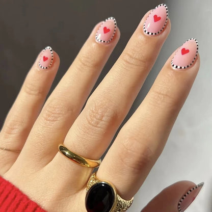 Charm Sexy Red Lips Love Heart Romantic Valentine's Day Ballet Fake Nails Art Almond False Nail Tip Press on Nails Manicure Tool