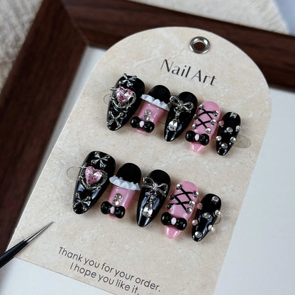 10pcs high-end Dark-themed fugitive princess, hand-drawn three-dimensional heart, bow tie, dazzling array of sparkling diamonds