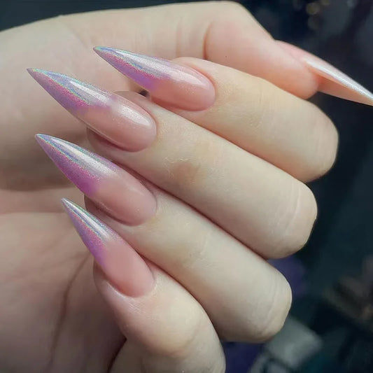 24pcs Wearable False Nails Sets French Purple Long Stiletto Fake Nail Halloween Bat Design Almond Press on Nails Tips Finished