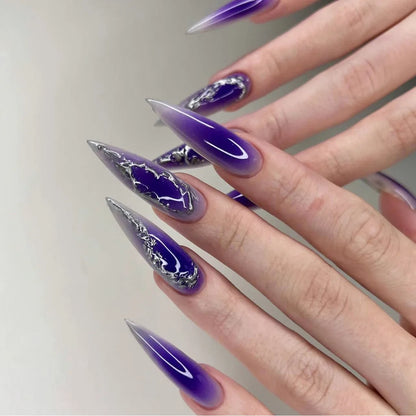 24pcs Chrome Press on Nails Gradient Nude Solid Color False Nails Removable Long Stiletto Fake Nails Minimalist Sweet Cool Nail