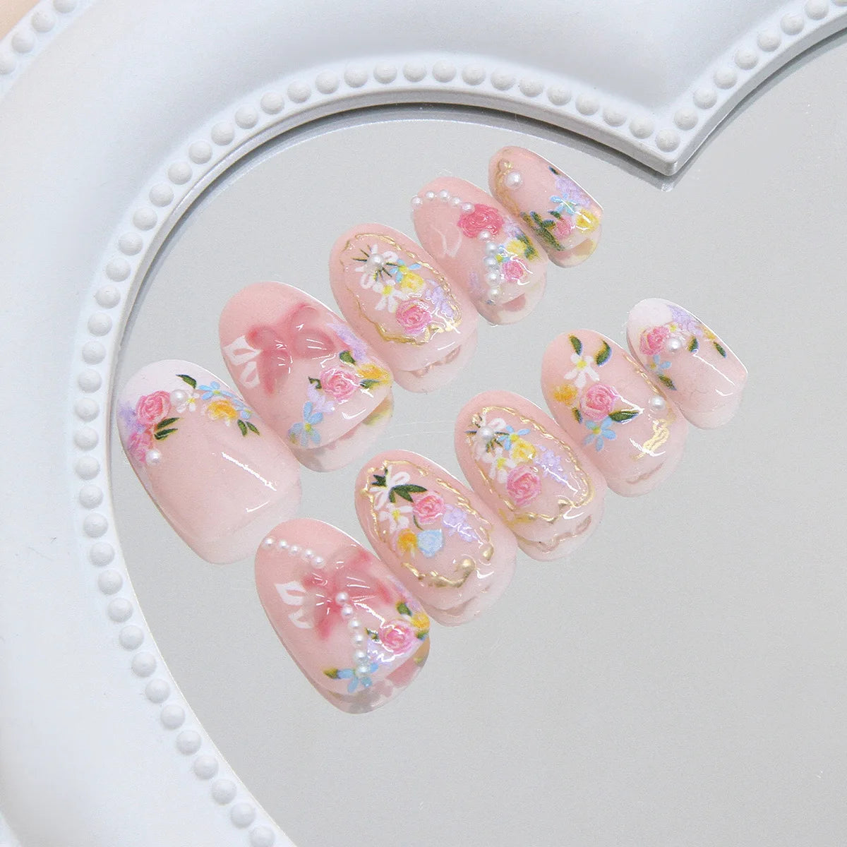24pcs Cute Cartoon Press On Nails Little Fresh Colorful Oil Painting Style Fake Nails Kawaii Short Almond Fake Nail For Girls