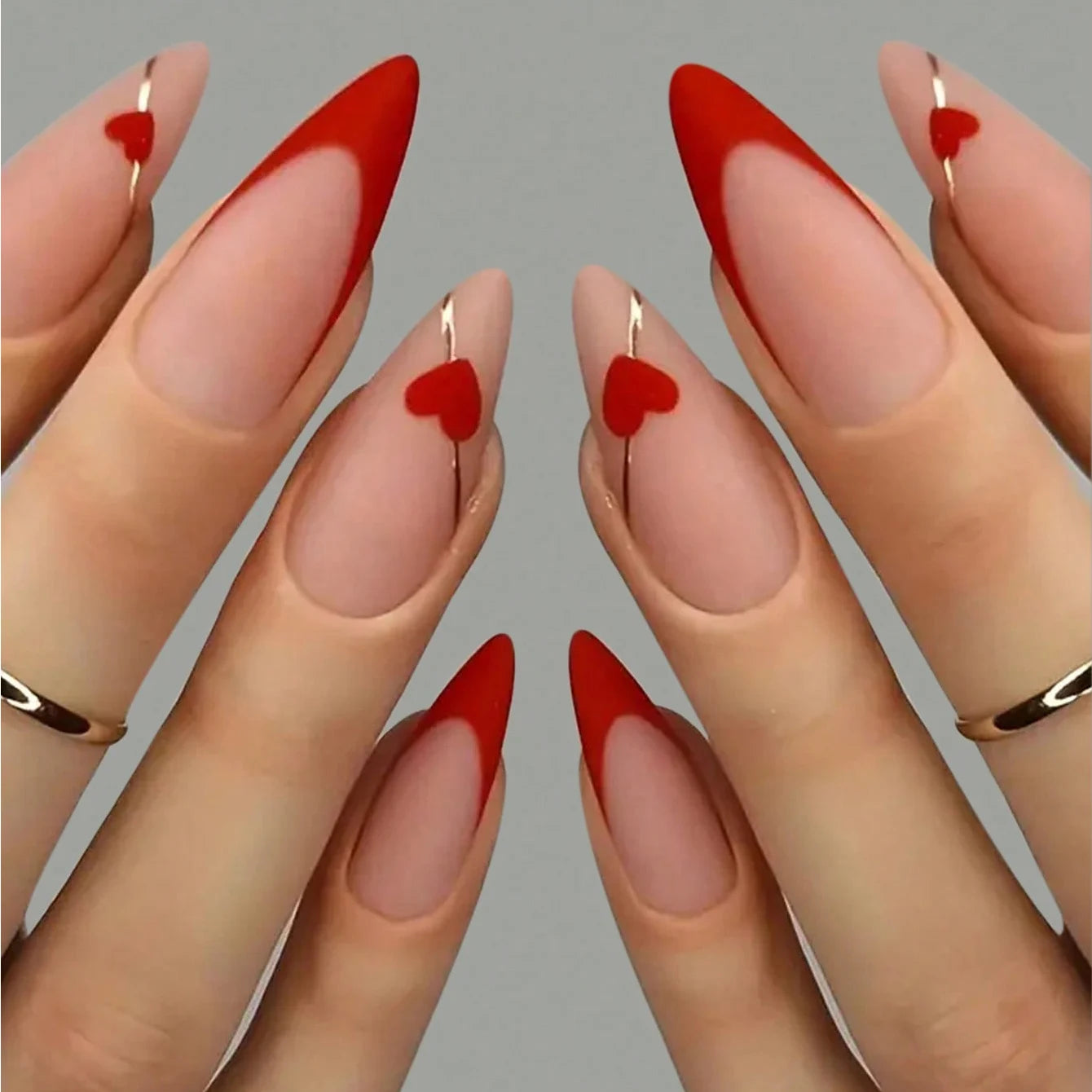 24pcs ，Black French Tip Press on Nails Valentine Fake Nails with  Glossy Almond Nails False Nails Black  on Nails