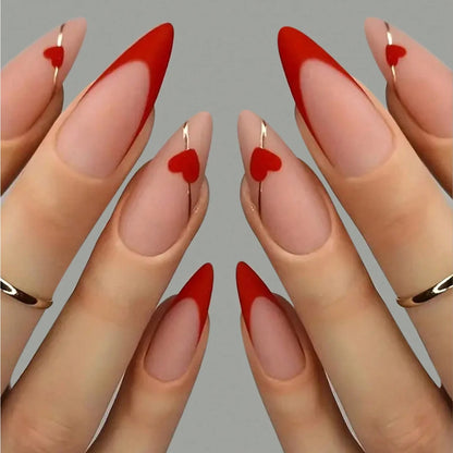 24pcs ，Black French Tip Press on Nails Valentine Fake Nails with  Glossy Almond Nails False Nails Black  on Nails