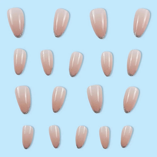 24 Pcs Short Squoval Press On Nails Pink Gradient Stripe Pattern Fake Nails Glossy Artificial Finger Manicure False Nails