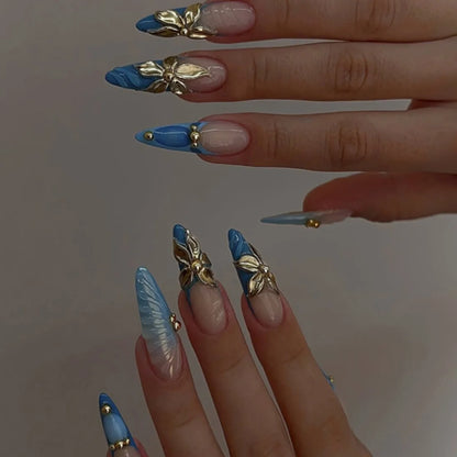 24PCS Stiletto Shape Fake Nails Artistic Color Block Floral Press on Nails Rainbow Dopamine Design European Luxury False Nails