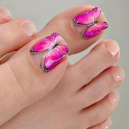 Flow Chocolate Design Artificial Toenails Glossy Fashion Toe Fake Nails with Glue Wearable Short Flat Shape Fake Toenails