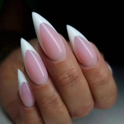 24pcs Press on Nails Wearable Colorful French Mid-length Almond Fake Nails Tips Finished Simple Rainbow Design False Nail Sets