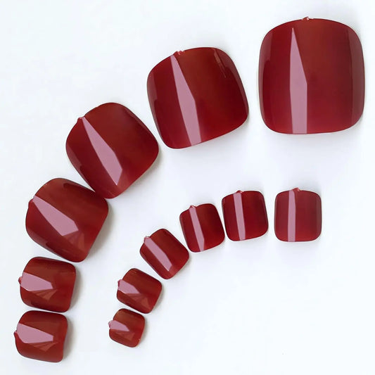 24pcs12 size French red Solid color toenailWhitening Nail Art Set With Detachable Fake Nails For Festival Date And Daily Wear