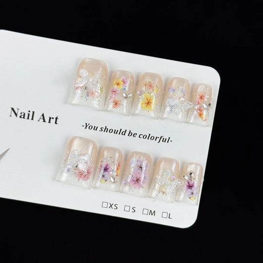 10pcs high-end Luxurious style design, hand-painted flowers, three-dimensional butterflies, fine glittering diamonds handmade