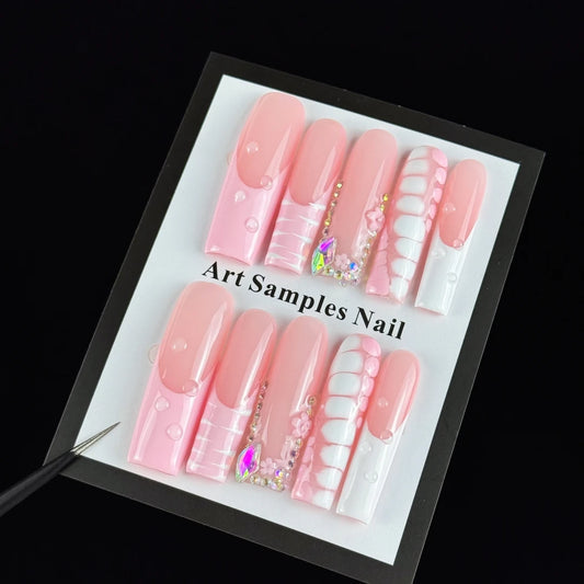 10pcs high-end Pink girl style, hand-painted zebra pattern, three-dimensional embossing, fine glittering diamonds handmade fake