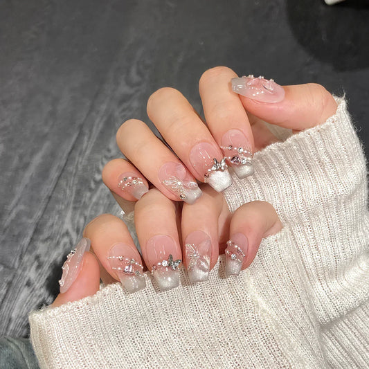10Pcs Gradient Handmade Short Fake Nails Removable Press On Nails Full Cover Design Manicure Wearable Nail Patch Fall and Winter