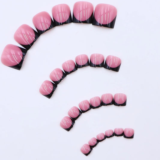 48pcs Gentle French Ballet Series Nail Art Full Cover Adhesive Press-On Nails With Elegant Shine And French Design