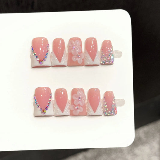 10PCS Duck Handmade Press On Nails,Pastel And White Color Contrast French Style,Suitable For Festivals Parties And Daily Wear.